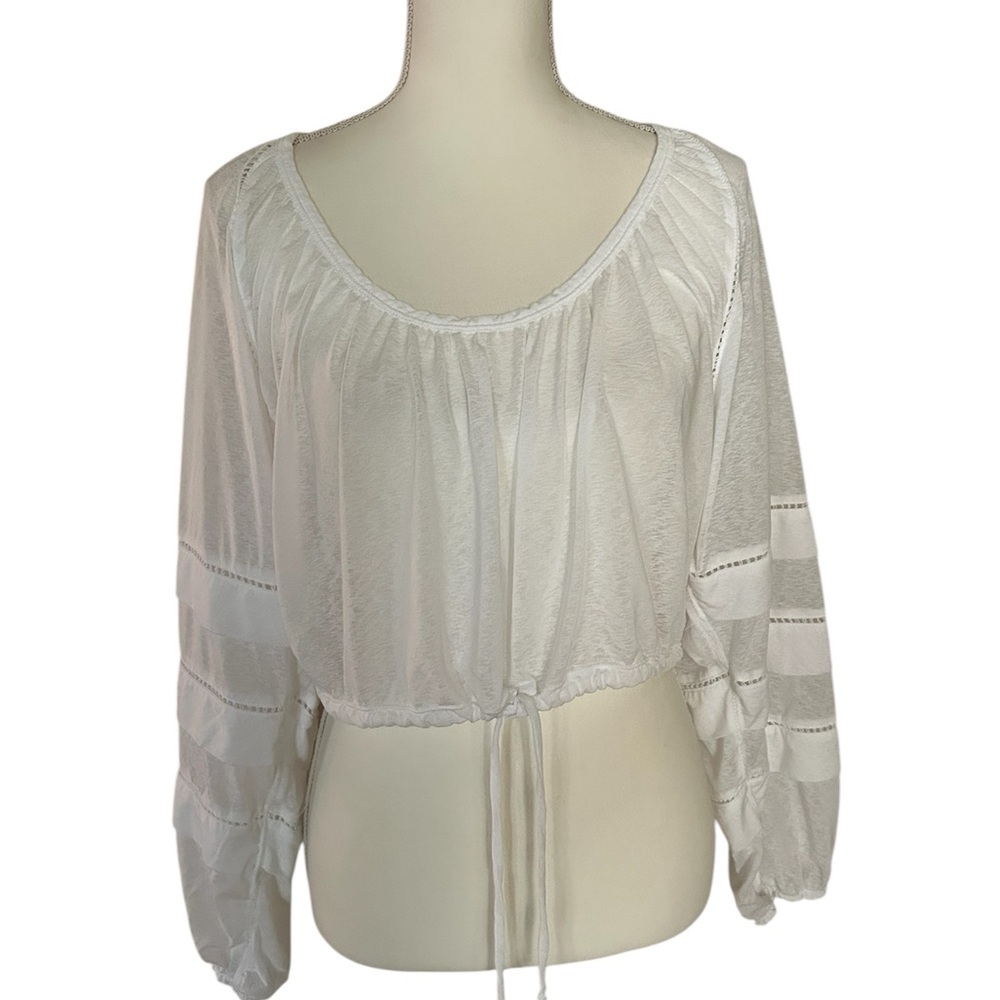 Free People White Crop Beach Top With Long Tiered Sleeves